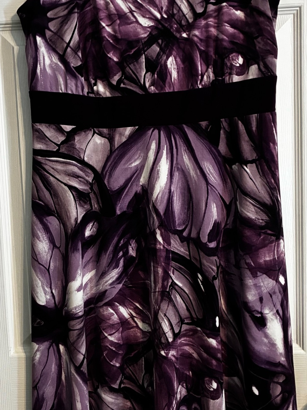 R&M Richards Purple and Black Floral Print Maxi Dress